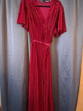 Red Velvet Wrap Maxi Dress - Elegant Women’s Evening Dress